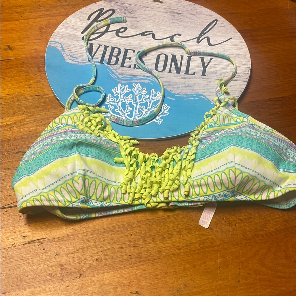 Victoria's Secret Lime Green Turquoise Patterned Bikini Top